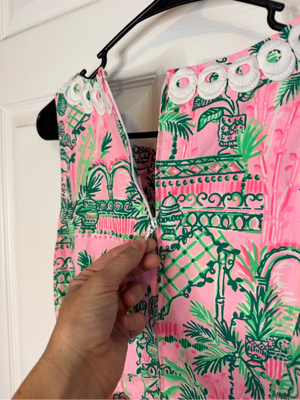 Lilly Pulitzer Pink & Green Gulianna Stretch Shift Dress with Lace Trim - Picture 5 of 6